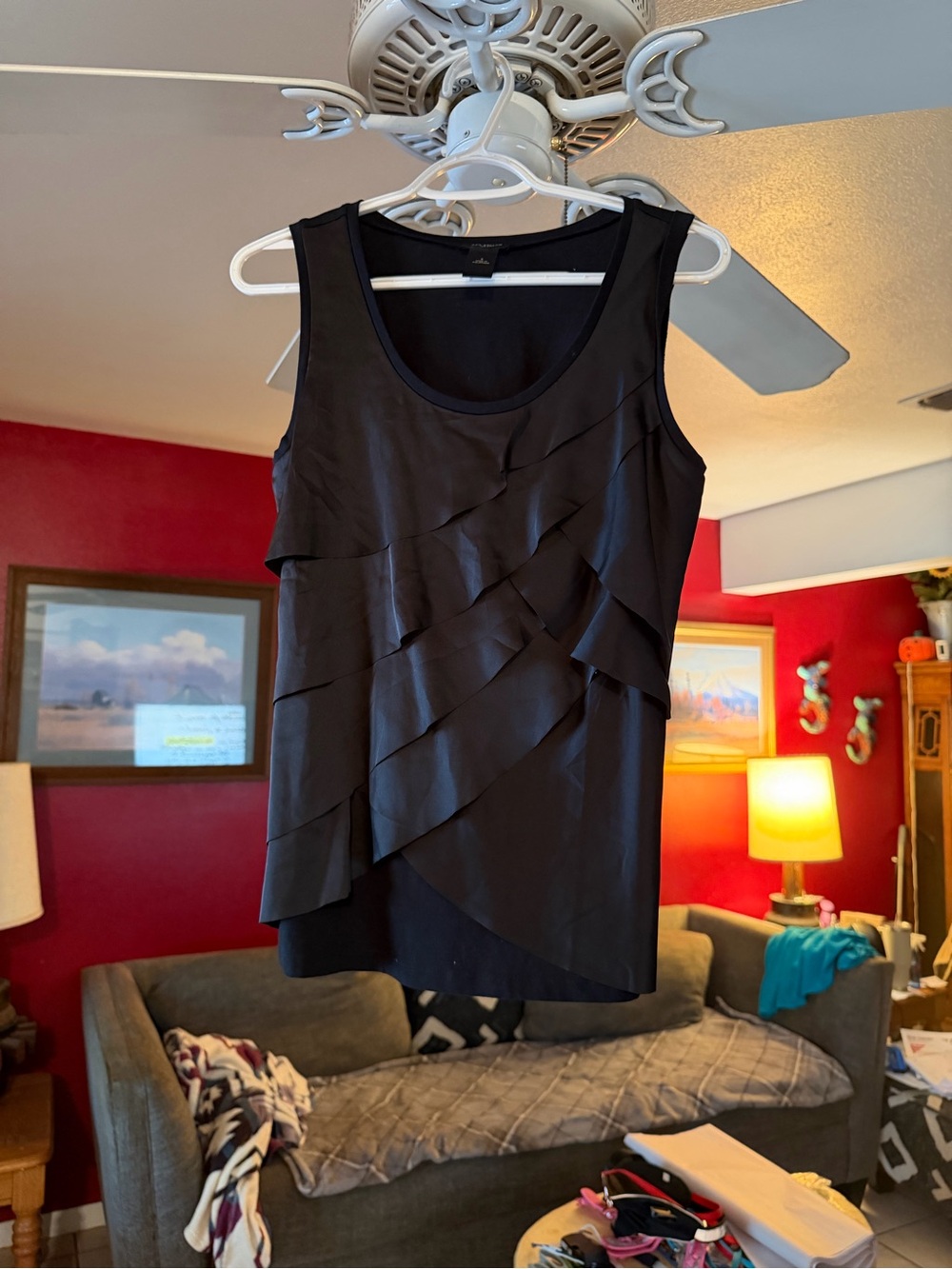 Ann Taylor Black Layered Ruffle Tank Top